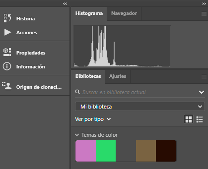 Una disposición de paneles en Photoshop