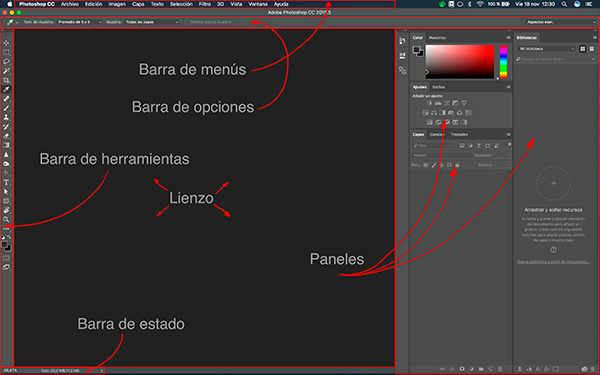 Elementos de la interfaz de Photoshop